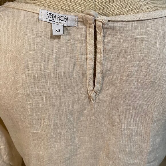 Stella Rosa Pure Linen Ecru Shift Dress w/Lace Edged Sleeves & Hem sz: XS-M - Picture 7 of 10